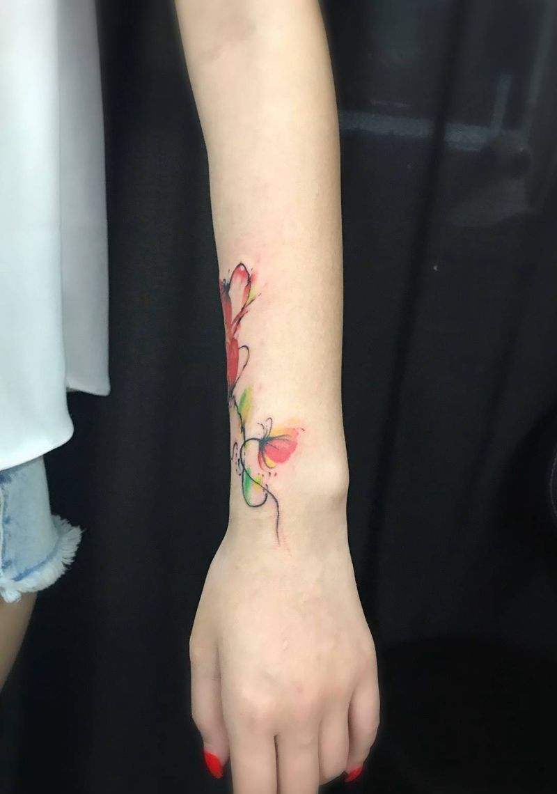 水彩纹身图片_手臂手部成品清新写实静物植物水彩泼墨花纹身图案