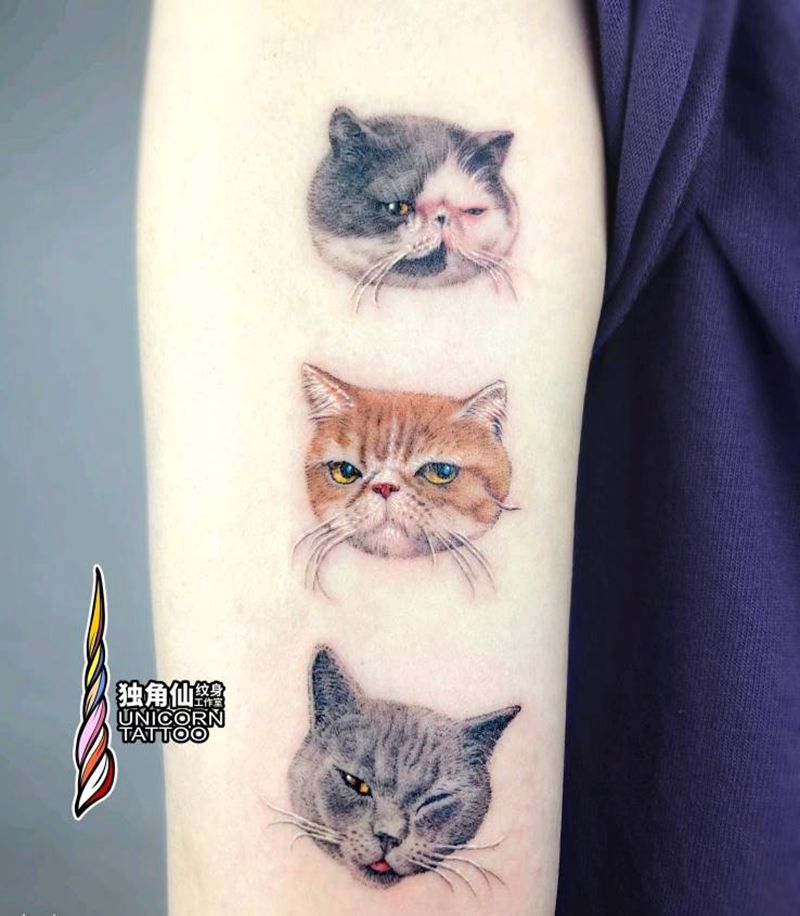 微雕•小猫纹身图片_手臂欧美写实原创单针彩色纹身图案