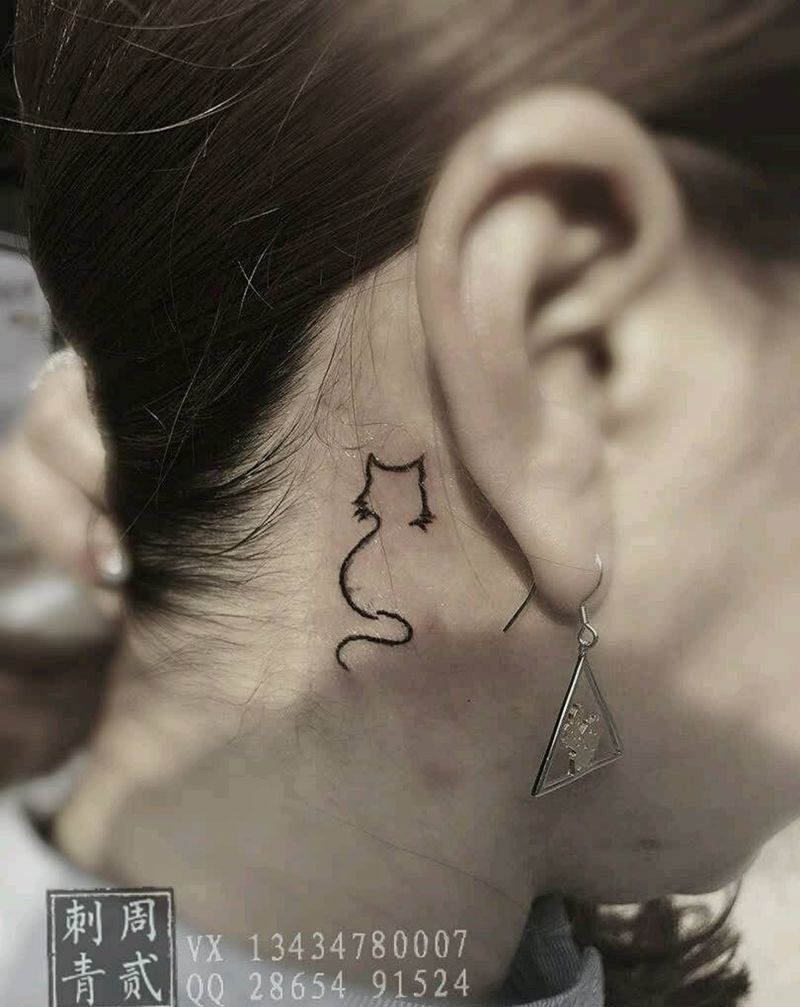 耳后猫纹身图片