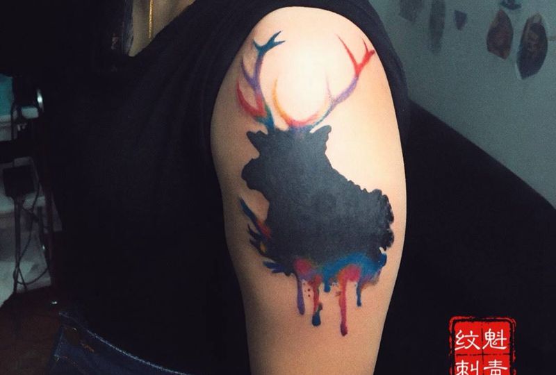 遮盖图腾英文纹身图片_成品手臂肖像写实动物原创纹身图案