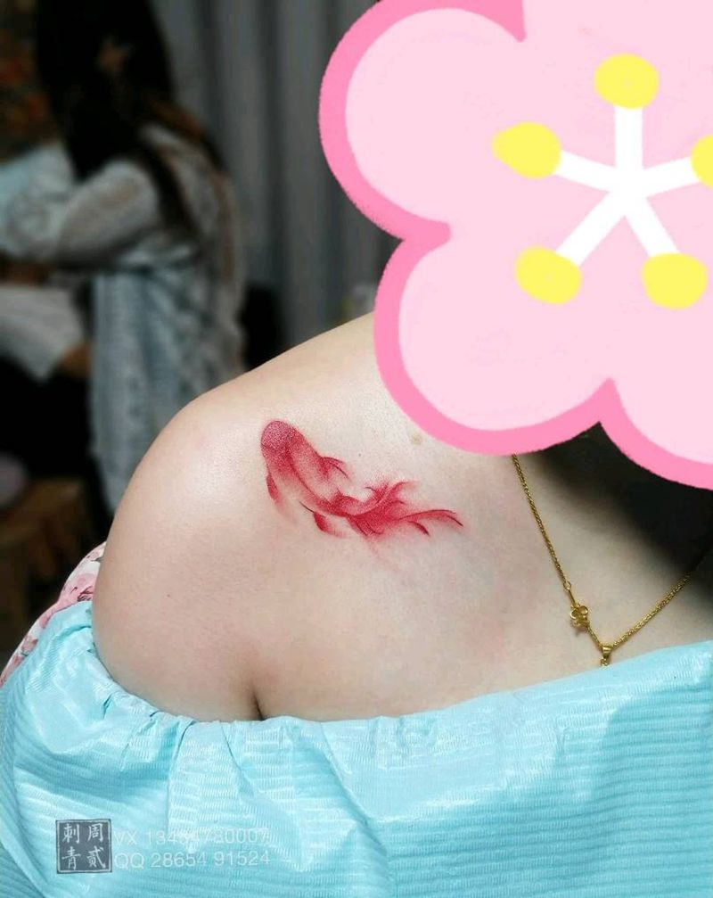 红鱼纹身图片_水彩鱼纹身图案