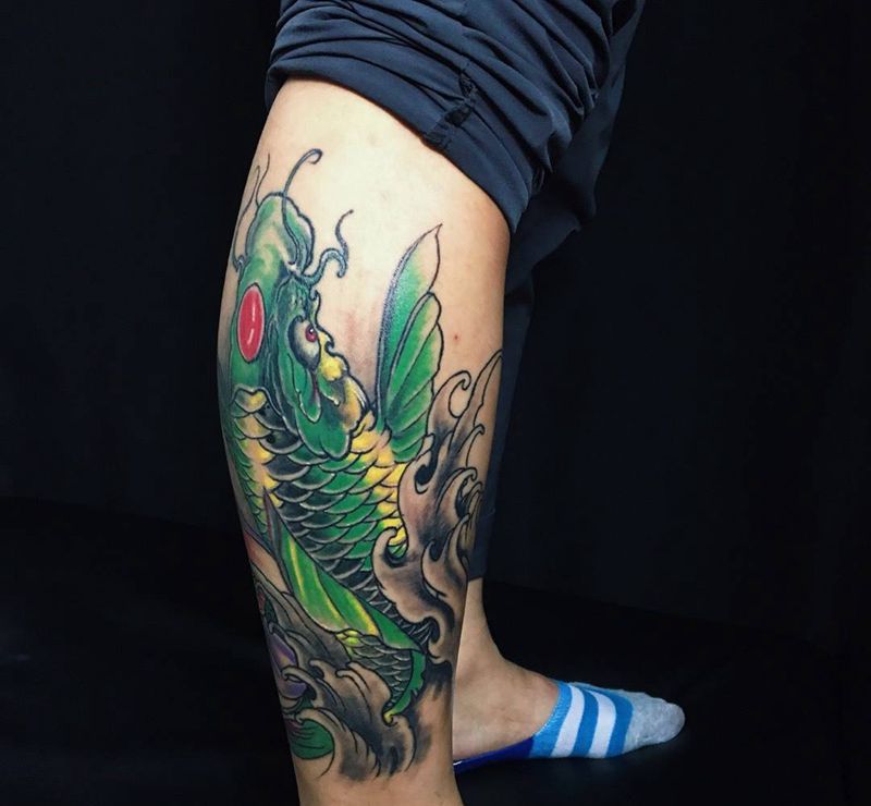 鲤鱼恢复20天纹身图片_传统脚部成品动物纹身图案