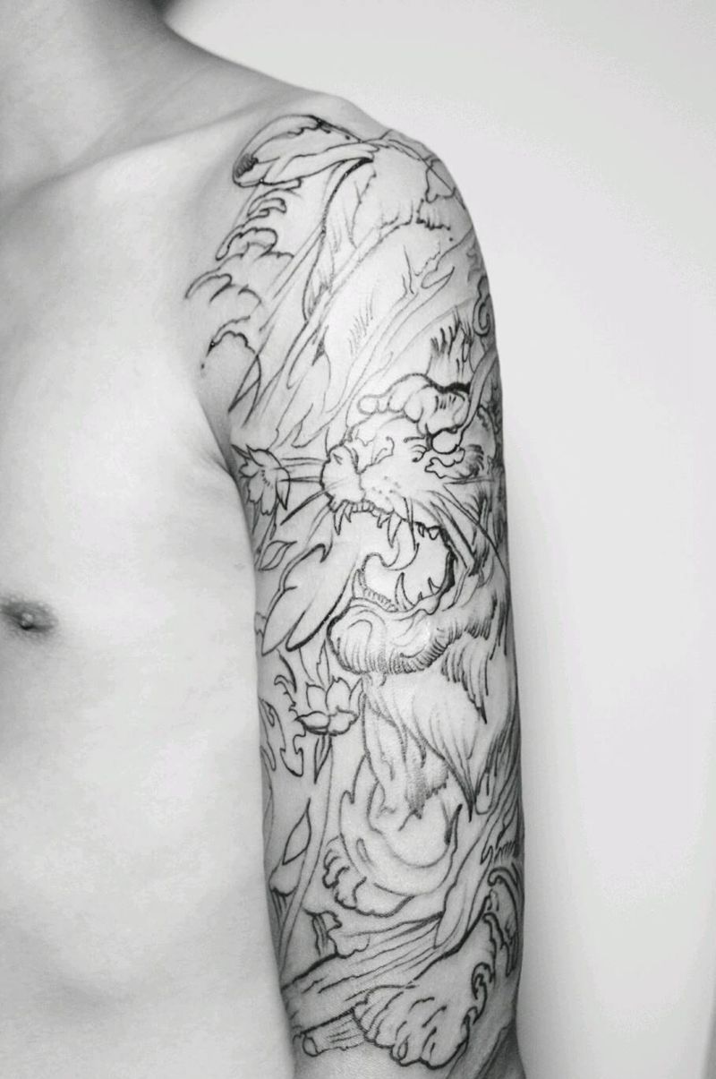 虎啸纹身图片_手臂传统动物LIFE成品纹身图案