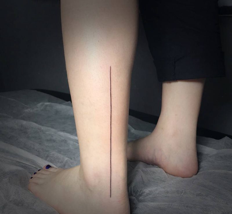 直线纹身图片_原创几何清新腿部成品纹身图案