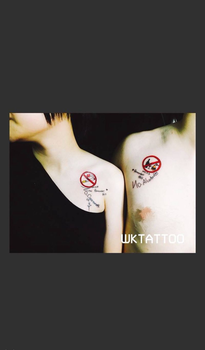 情侣图纹身图片_原创字符几何清新胸部成品纹身图案