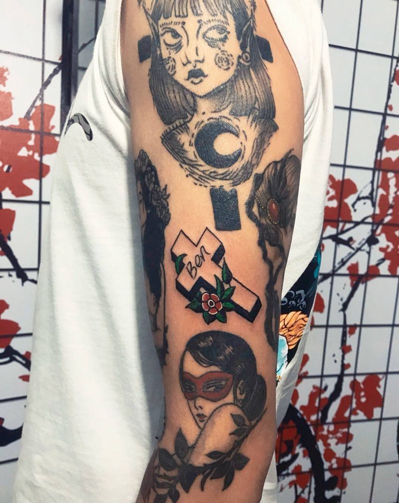 十字架纹身图片_宗教字符欧美手臂成品纹身图案