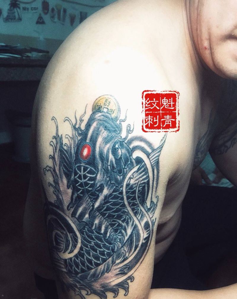 鲤鱼纹身图片_成品手臂传统动物纹身图案