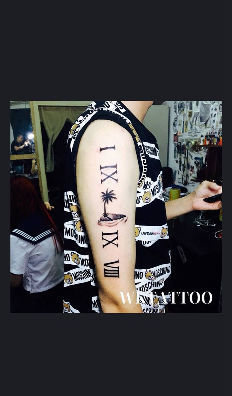 罗马数字纹身图片_原创几何字符清新手臂成品纹身图案