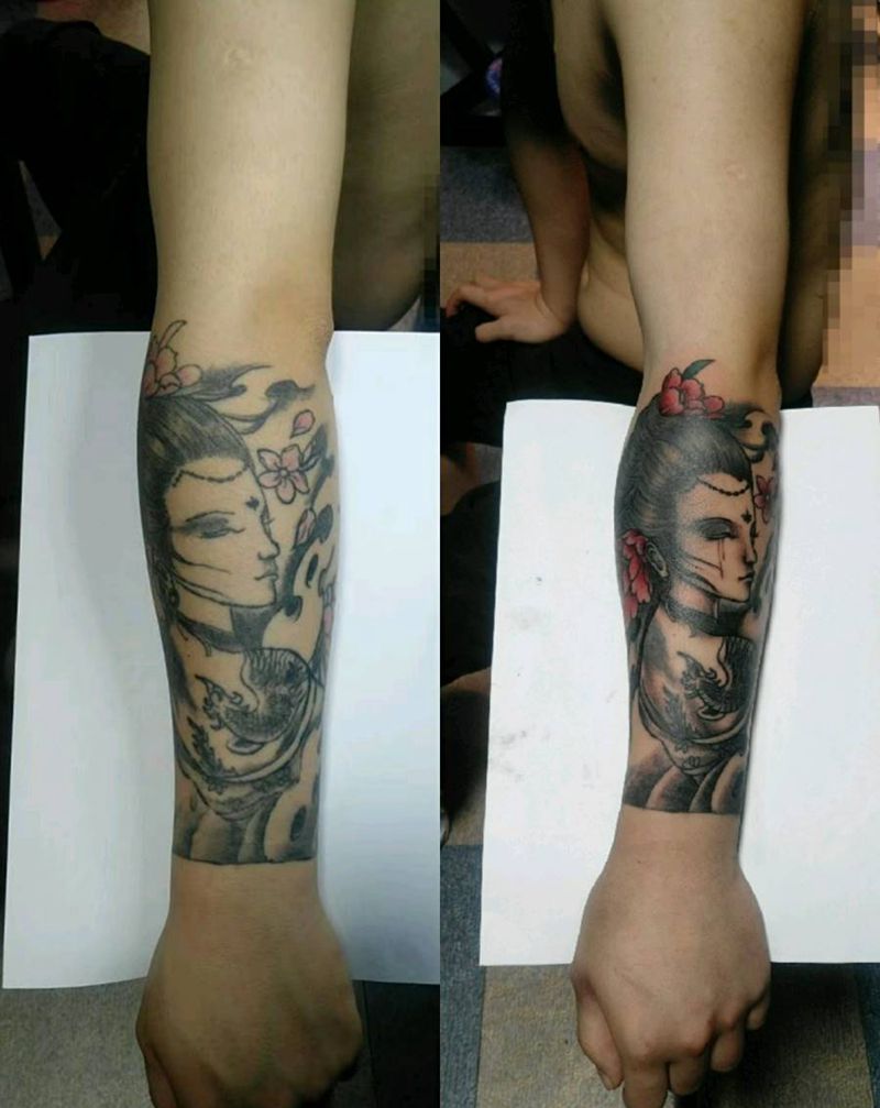 修改旧艺伎纹身纹身图片_手臂新传统纹身图案