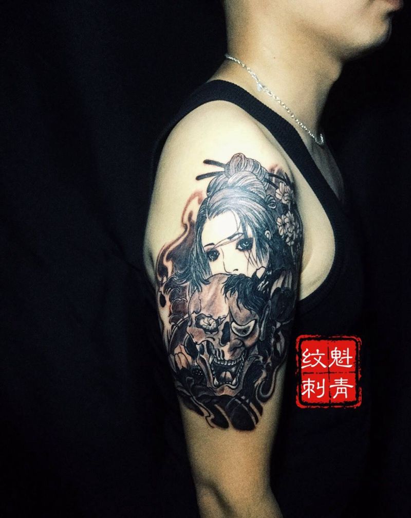 艺妓纹身图片_鬼神人物传统成品手臂纹身图案