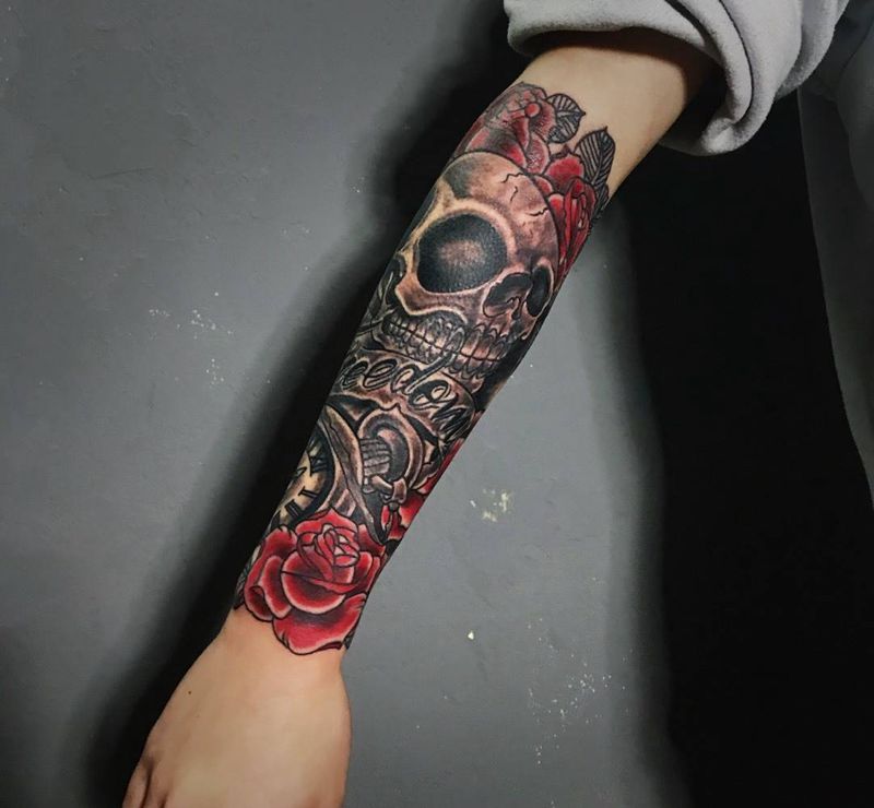 老图修改纹身图片_植物鬼神欧美手臂成品纹身图案