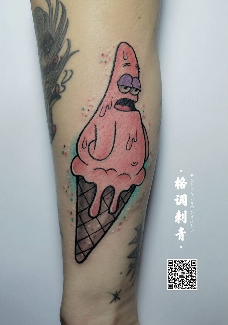 派大星雪糕纹身图片_手部New School派大星小图纹身图案