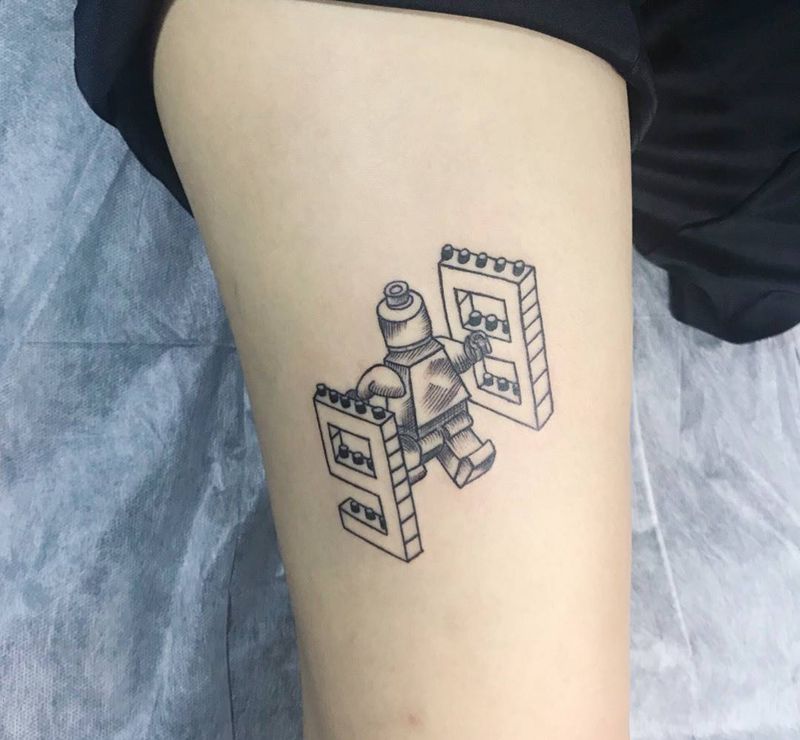 点线图纹身图片_腿部几何纹身图案