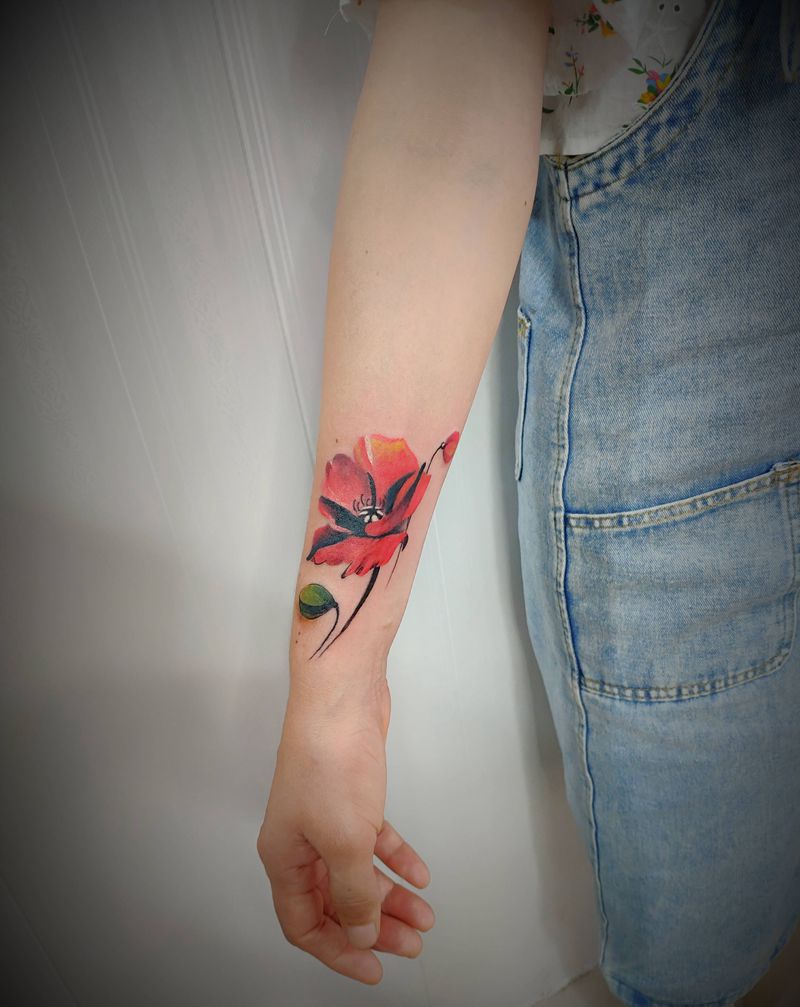 什么花不认识纹身图片_手臂水彩水墨纹身图案