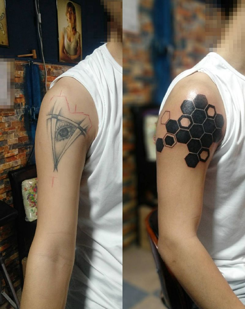 遮盖纹身图片_手臂几何纹身图案