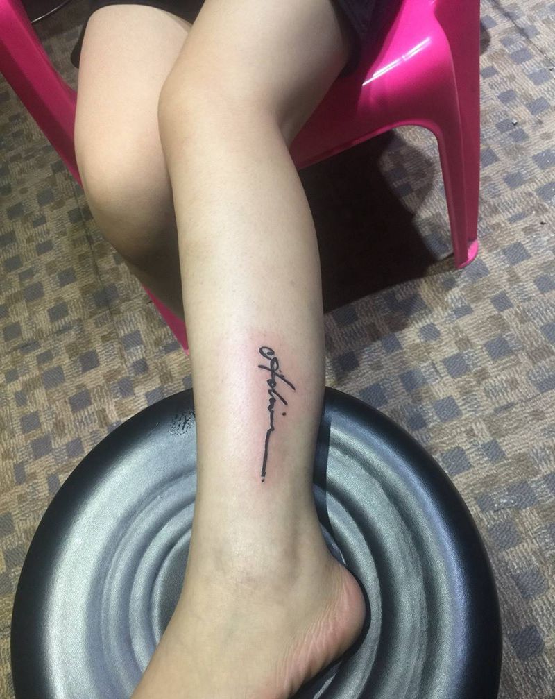 英文字纹身图片_成品腿部脚部清新欧美几何字符纹身图案