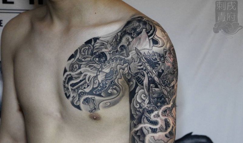 猴子打天王纹身图片_成品鬼神猴子纹身图案