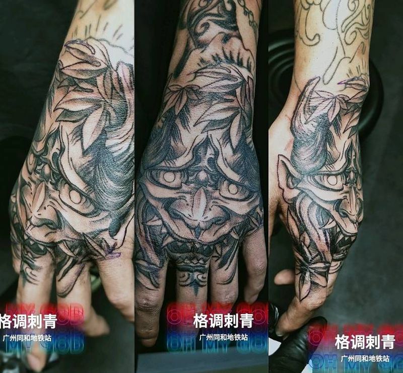 手背般若纹身图片_手部新传统般若纹身图案