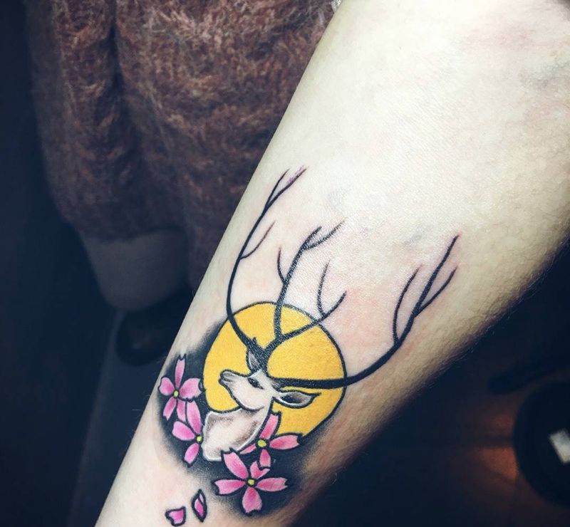 小鹿一枚纹身图片_成品手臂清新纹身图案