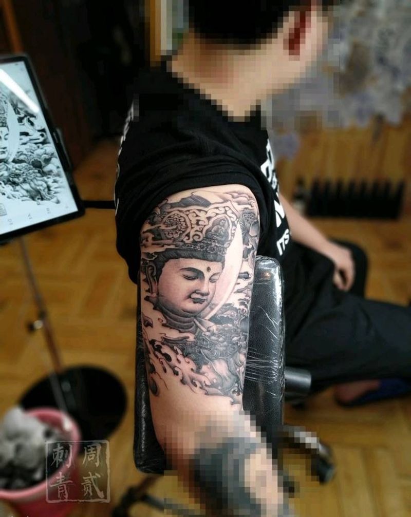菩萨纹身图片_手臂新传统纹身图案