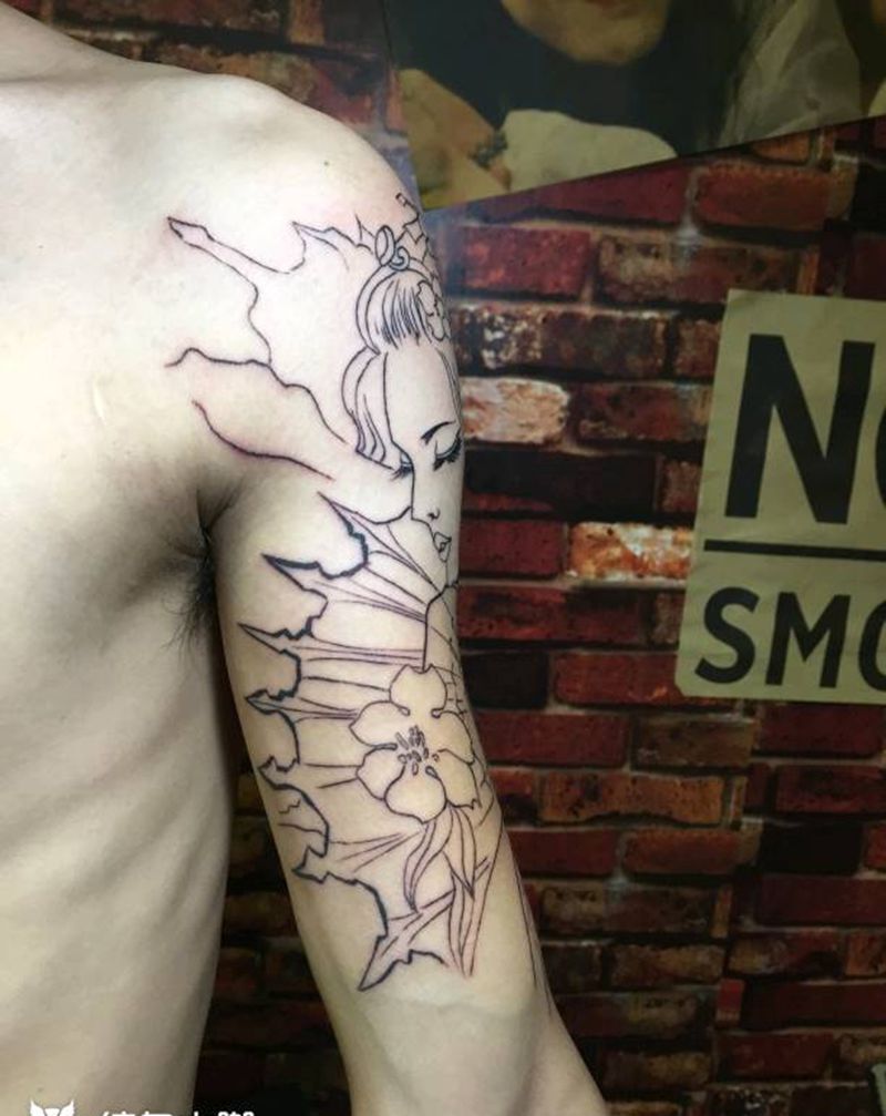 艺妓纹身图片_手臂新传统艺妓纹身图案