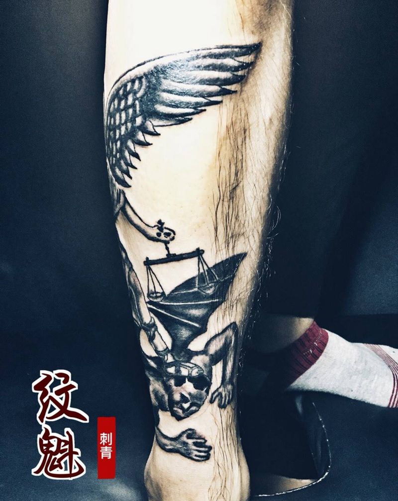 天使恶魔纹身图片_成品欧美脚部原创鬼神宗教人物纹身图案