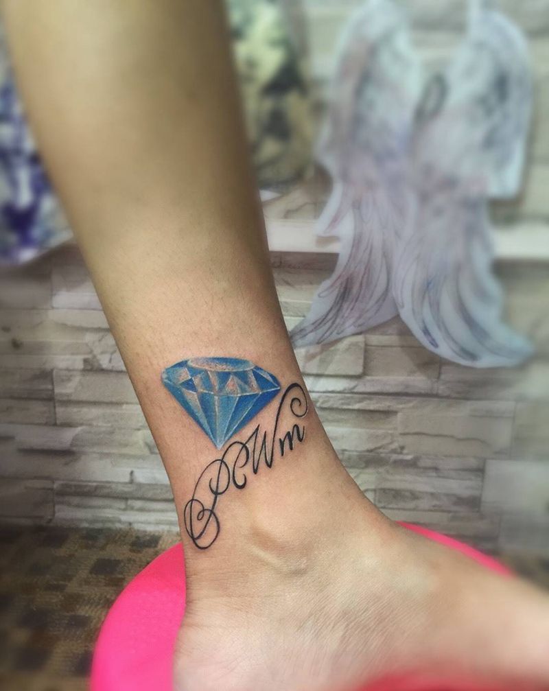 钻石字母纹身图片_成品脚部腿部欧美清新静物几何图腾字符纹身图案