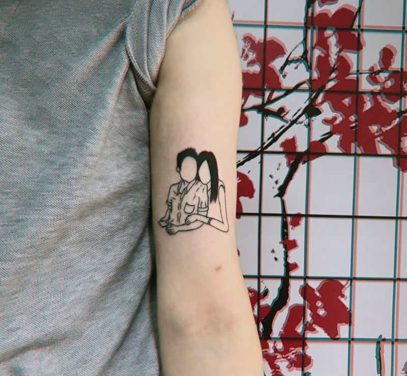 线条人物纹身图片_原创人物清新手臂成品纹身图案