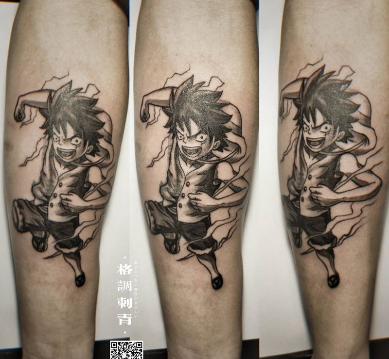 路飞纹身图片_手臂路飞动漫纹身图案