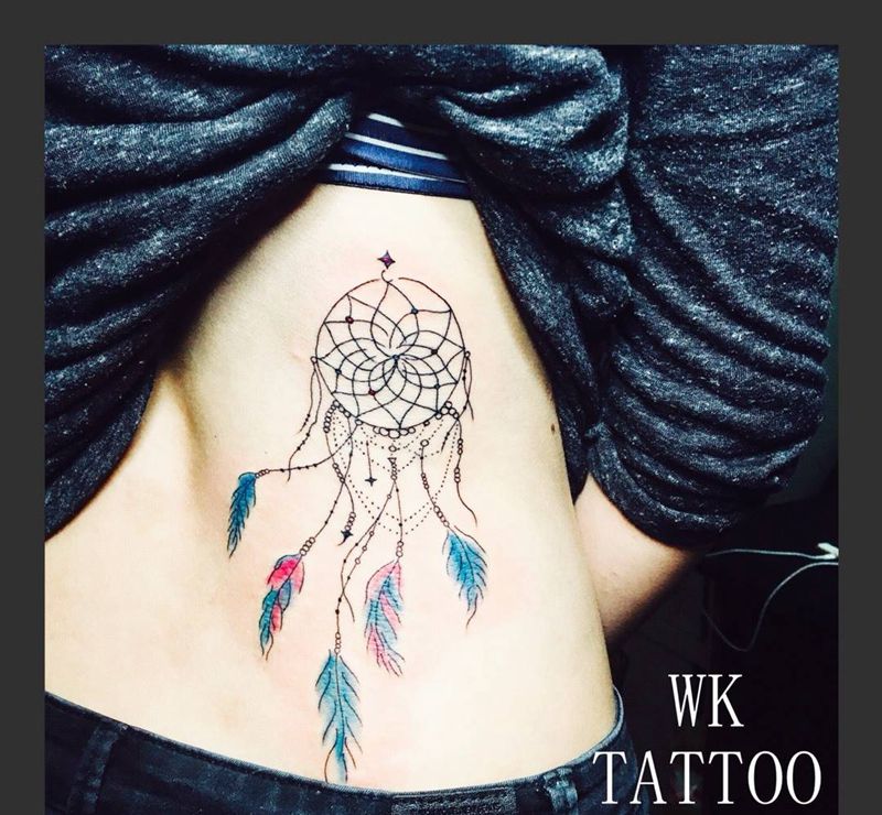 捕梦网纹身图片_原创几何清新腰部成品纹身图案