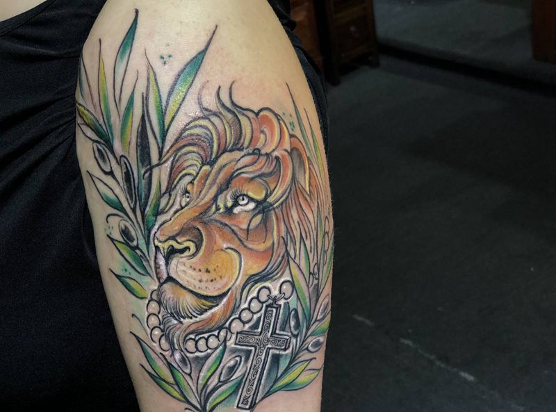 狮子座♌️纹身图片_臀部New School水彩纹身图案