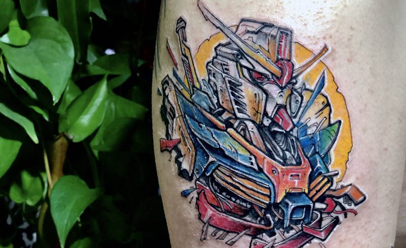 覆盖前后对比～高达纹身图片_手臂New School水彩纹身图案