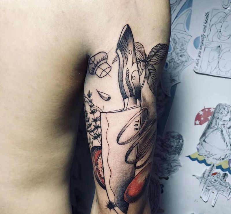 厨师刀纹身图片_手臂手部Old SchoolNew School餐刀刀厨师刀纹身图案