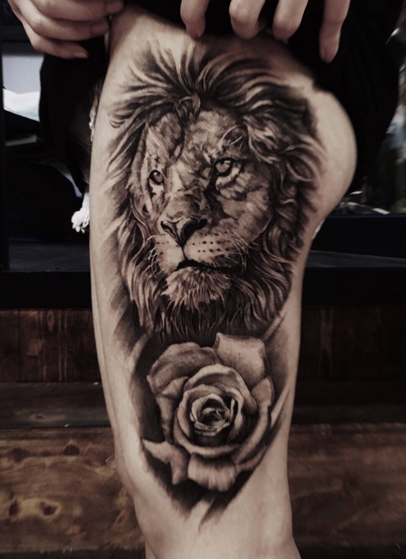 狮纹身图片_欧美写实纹身图案