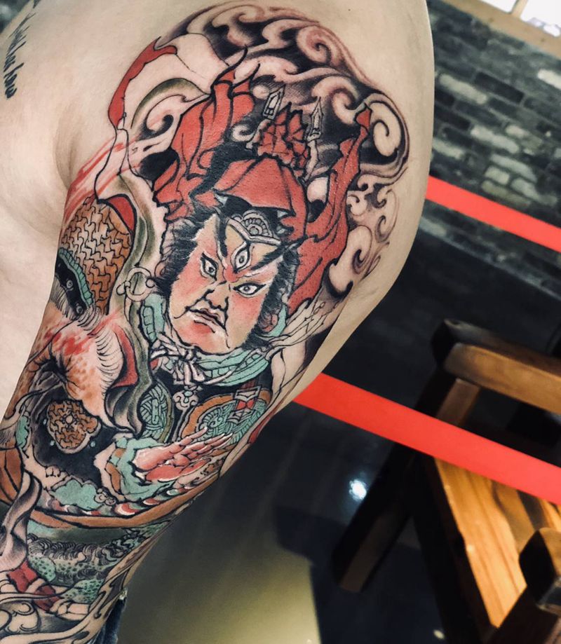 临摹作品～二郎真君纹身图片_手臂新传统老传统纹身图案