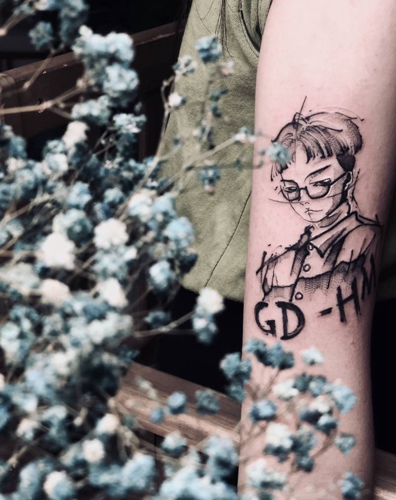 速写GD纹身图片_手臂点刺几何纹身图案