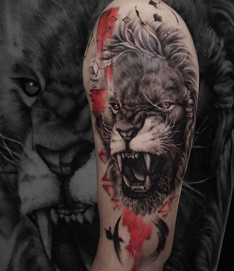 狮纹身图片_手臂欧美写实纹身图案