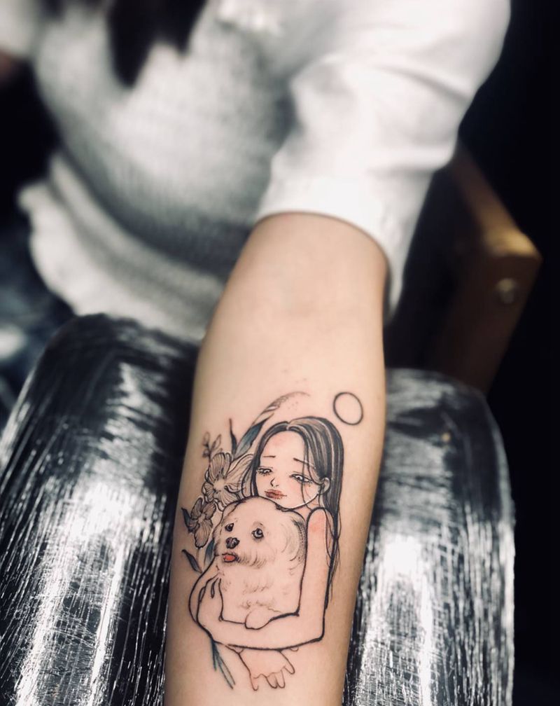 小清新临摹作品纹身图片_手臂水彩点刺小清新风格纹身图案