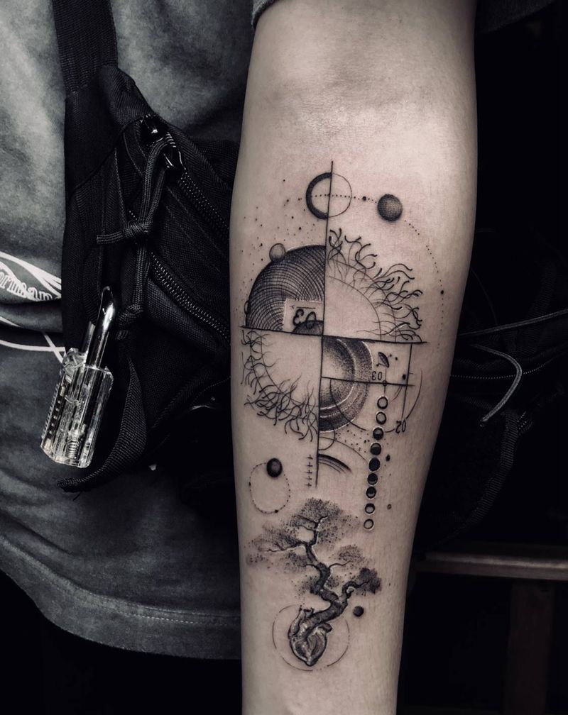 几何点刺纹身图片_手臂点刺几何纹身图案