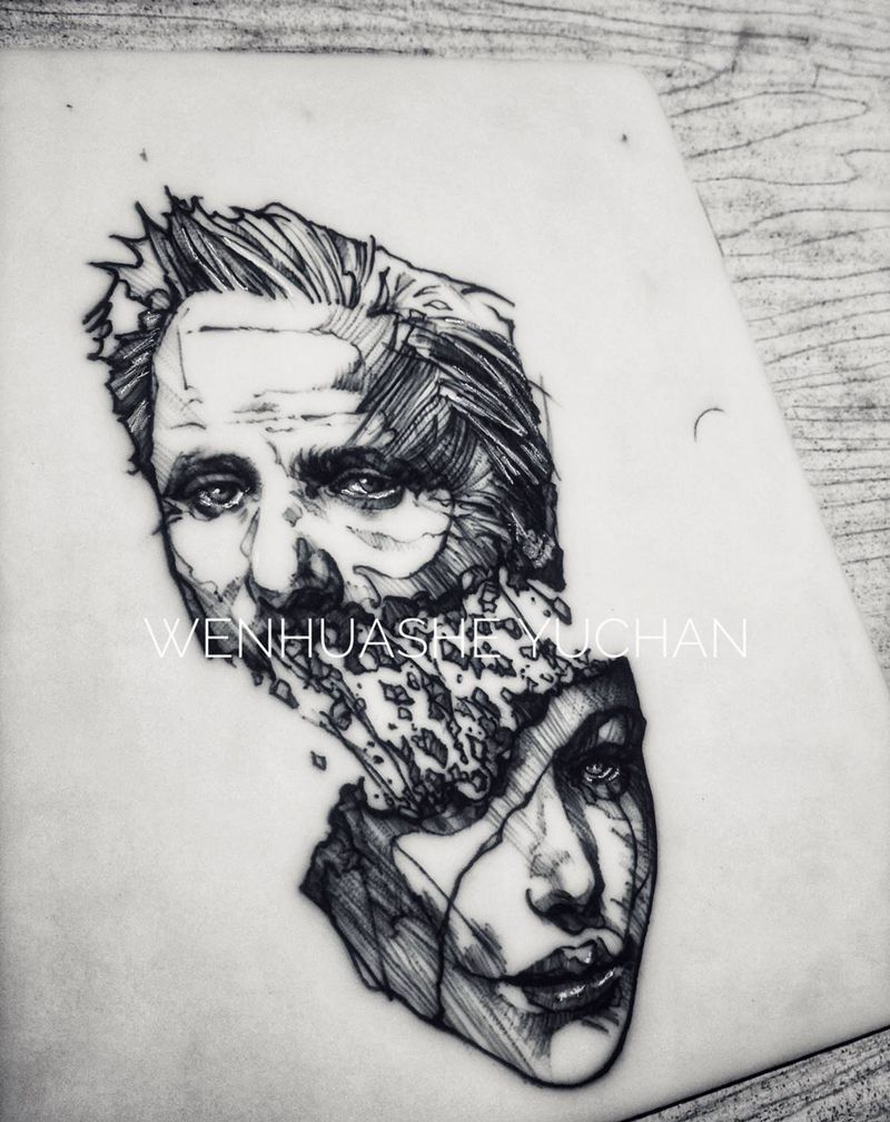 学员作业纹身图片_手臂腿部点刺几何纹身图案