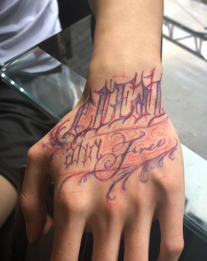 手绘花体英文纹身图片