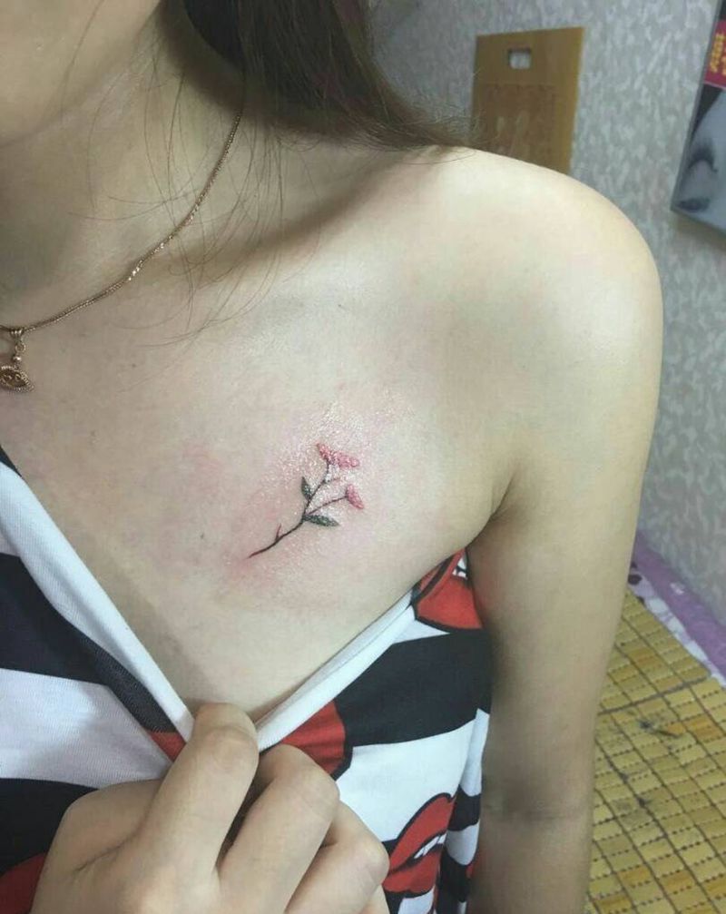 小清晰纹身图片_成品胸部清新欧美植物静物纹身图案