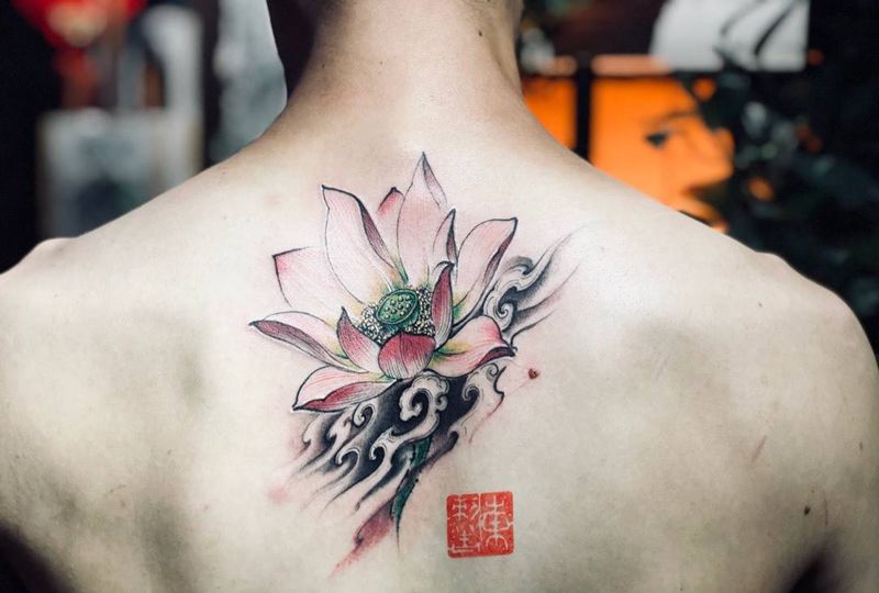 手绘莲花纹身图片