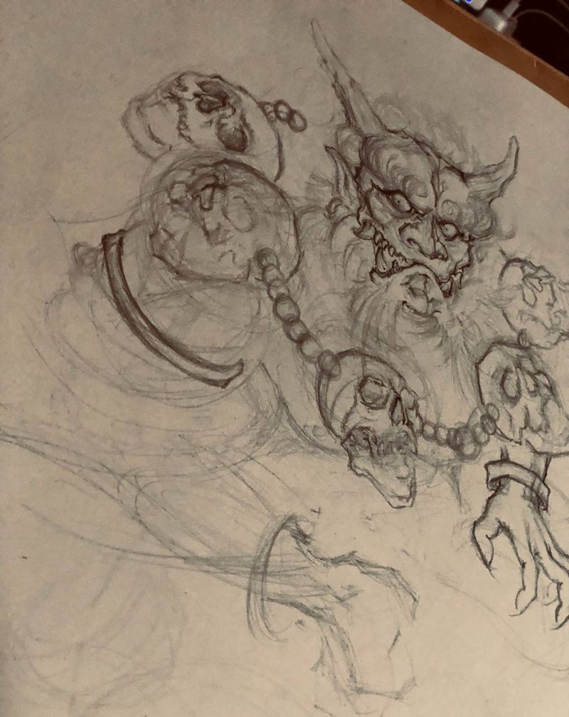 原创风神寻承载者纹身图片_背部腿部新传统老传统纹身图案