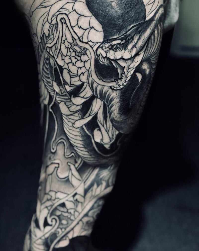 未完待续纹身图片_腿部臀部新传统老传统纹身图案