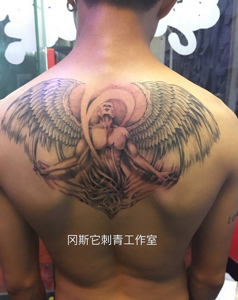 天使纹身图片_欧美成品背部人物鬼神纹身图案