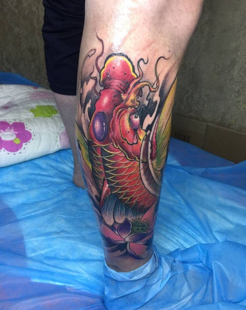小腿锦鲤纹身图片