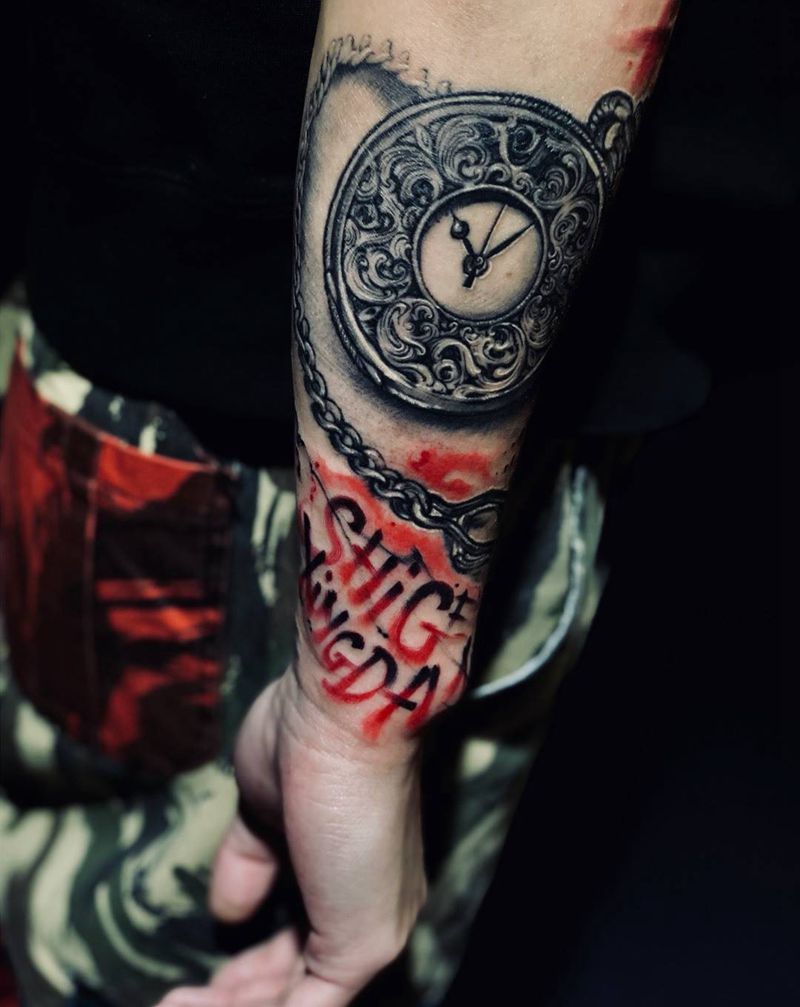 花臂拼接纹身图片_手部手臂水彩水墨纹身图案