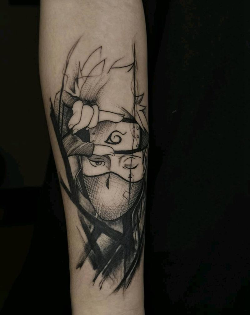 火影纹身图片_手臂水墨Old School纹身图案