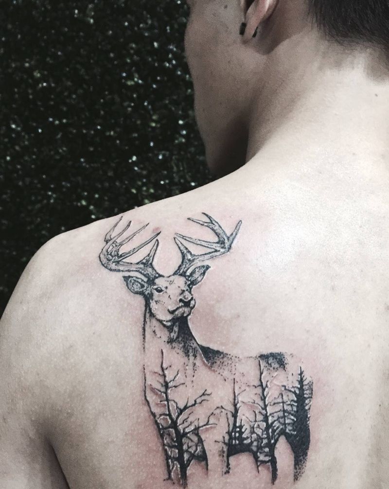 点刺麋鹿纹身图片